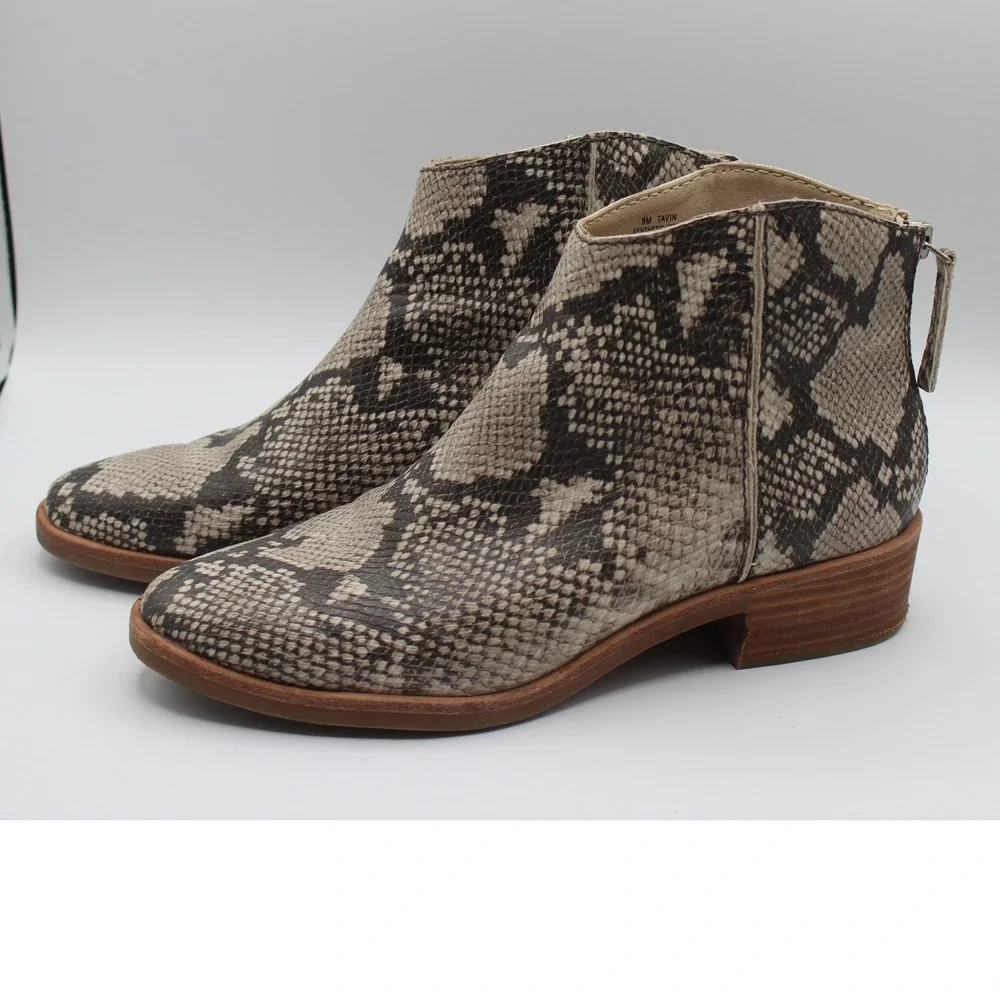 Dolce Vita‎ Tavin Snakeskin Print Ankle Boots Grey Black Pointed Toe Size 9M